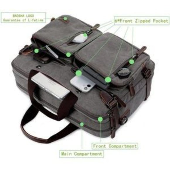 NEW Convertible Briefcase Backpack Grey - Picture 7 of 8